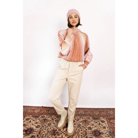 Molly Bracken Batwing Sleeve Space Dye Stripes Sweater Sz S Pink Orange Tan Gold - Picture 2 of 6